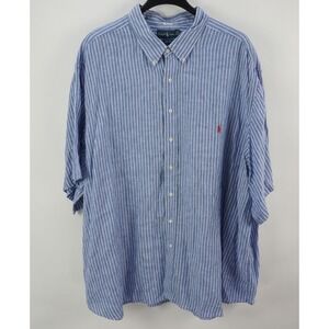 Ralph Lauren Linen Custom Made 5XB Men's Classic Fit Blue Pony Button Down Shirt